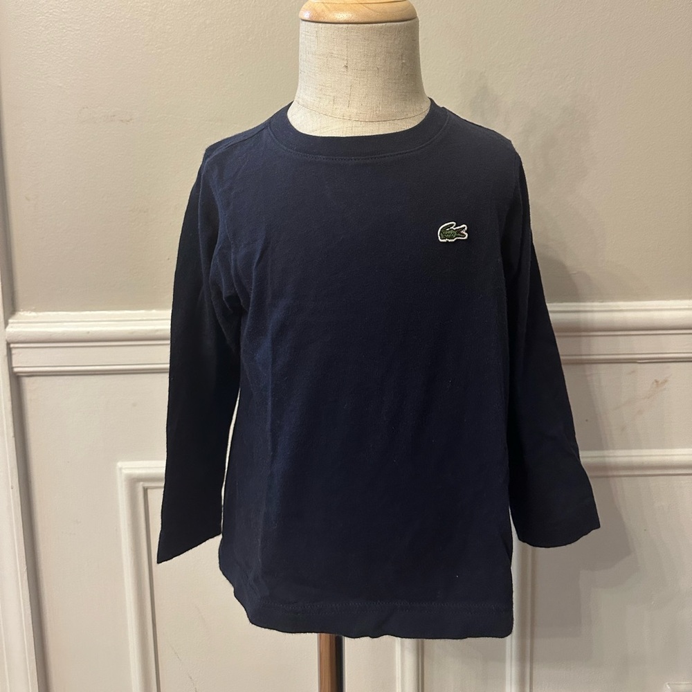 Lacoste Long Sleeve Crew Neck Cotton T-Shirt- Navy Blue Size 2